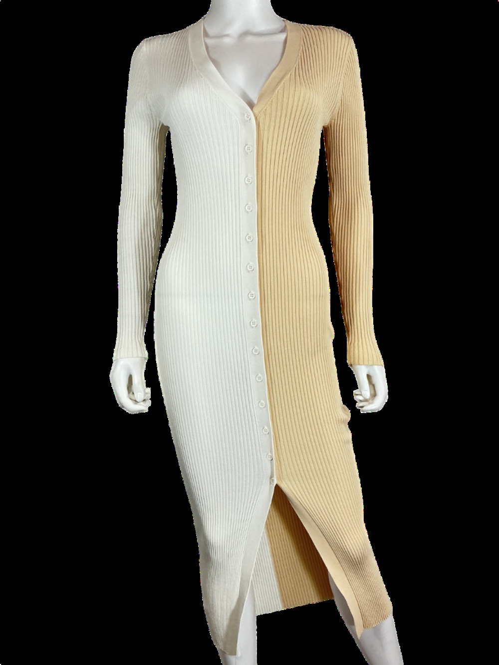 Staud Ribbed Beige Shoko Cardigan Dress Size XS